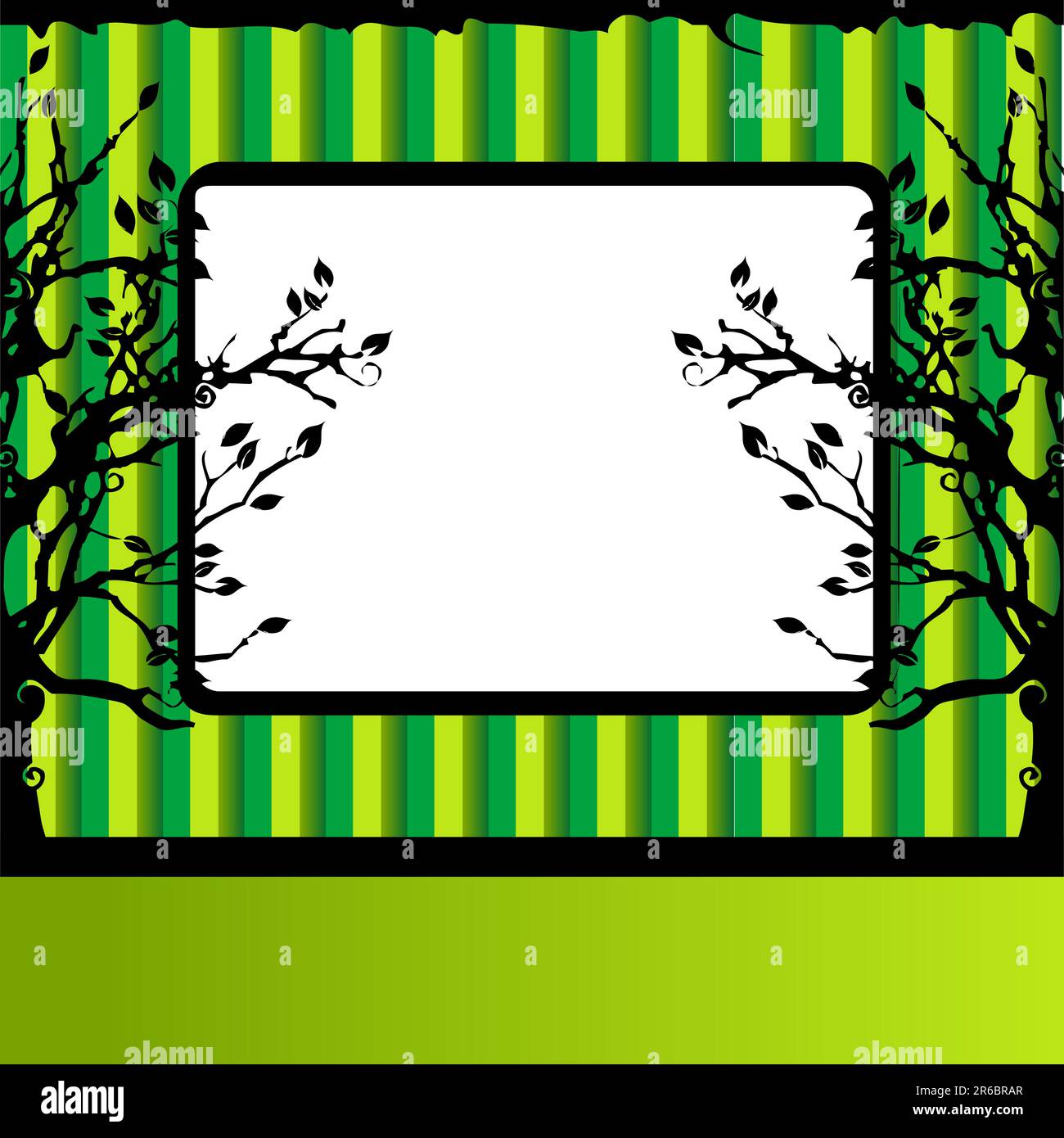 Tree silhouette, green background, frame with place for your text Stock ...