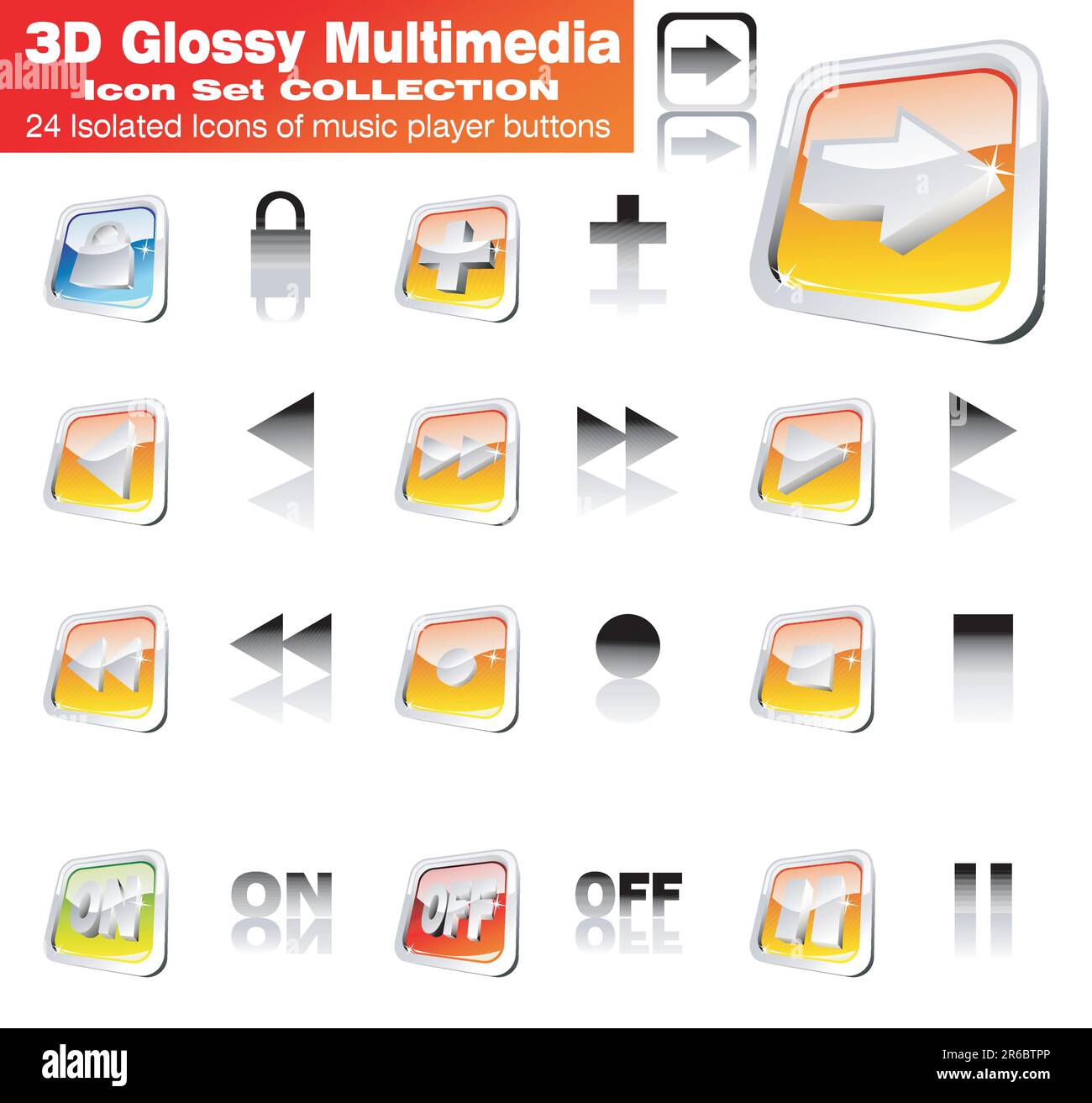 3D Music Player Icon set (2 set of 12 icons Stock Vector Image & Art ...