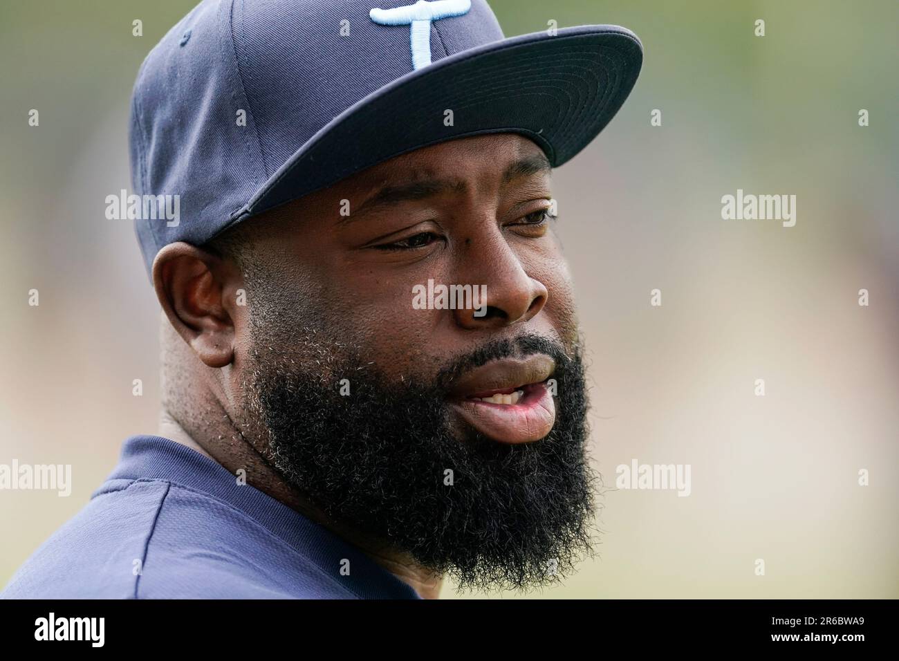 Tennessee Titans general manager Ran Carthon watches from the sideline during practice at the NFL football teams training facility Thursday, June 8, 2023, in Nashville, Tenn