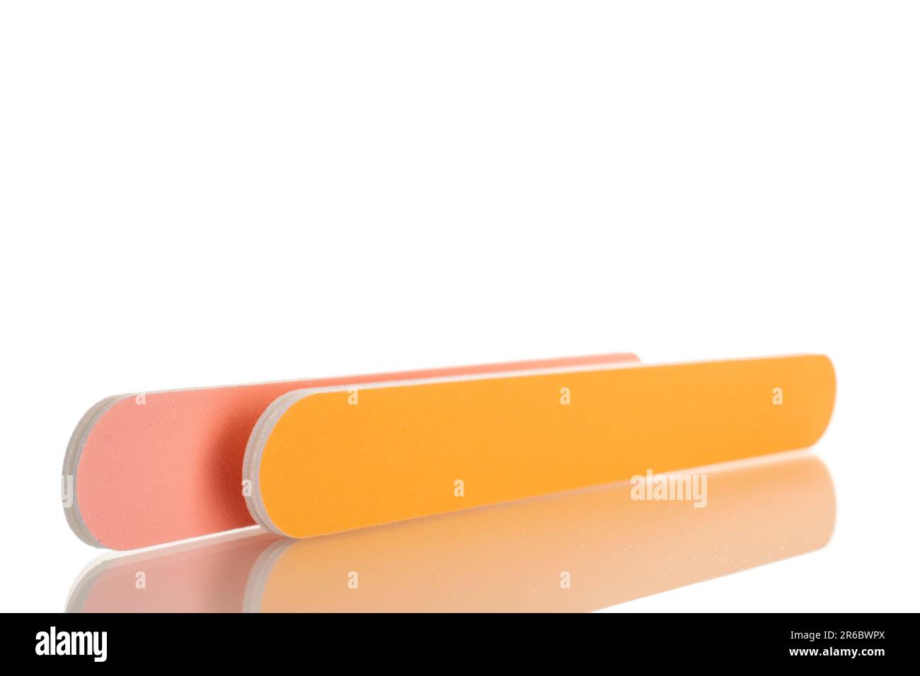 Two nail files, macro, isolated on white background. Stock Photo