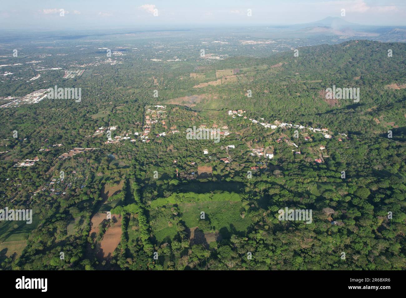 Green valley and volcano background in Managua landscape Stock Photo