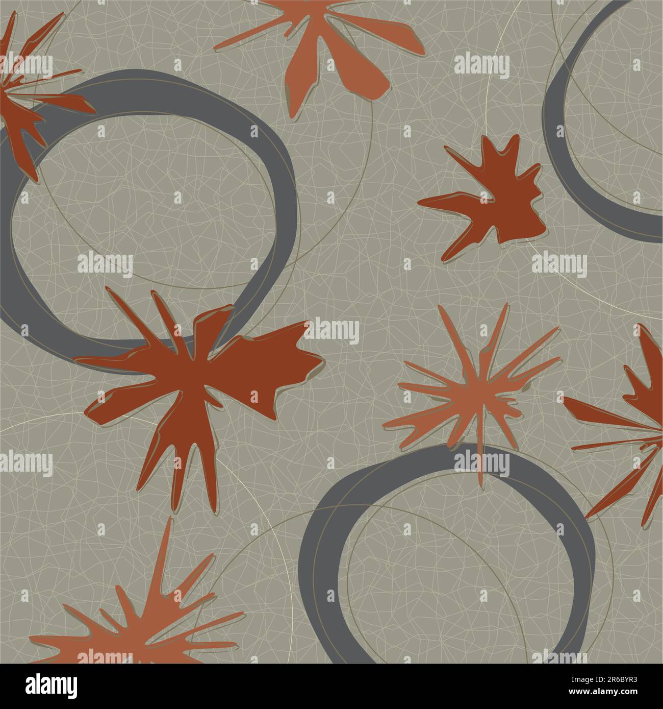 Retro barkcloth fabric-inspired design with stars and boomerangs. Each item is whole and grouped so you can use them independently from the backgro... Stock Vector