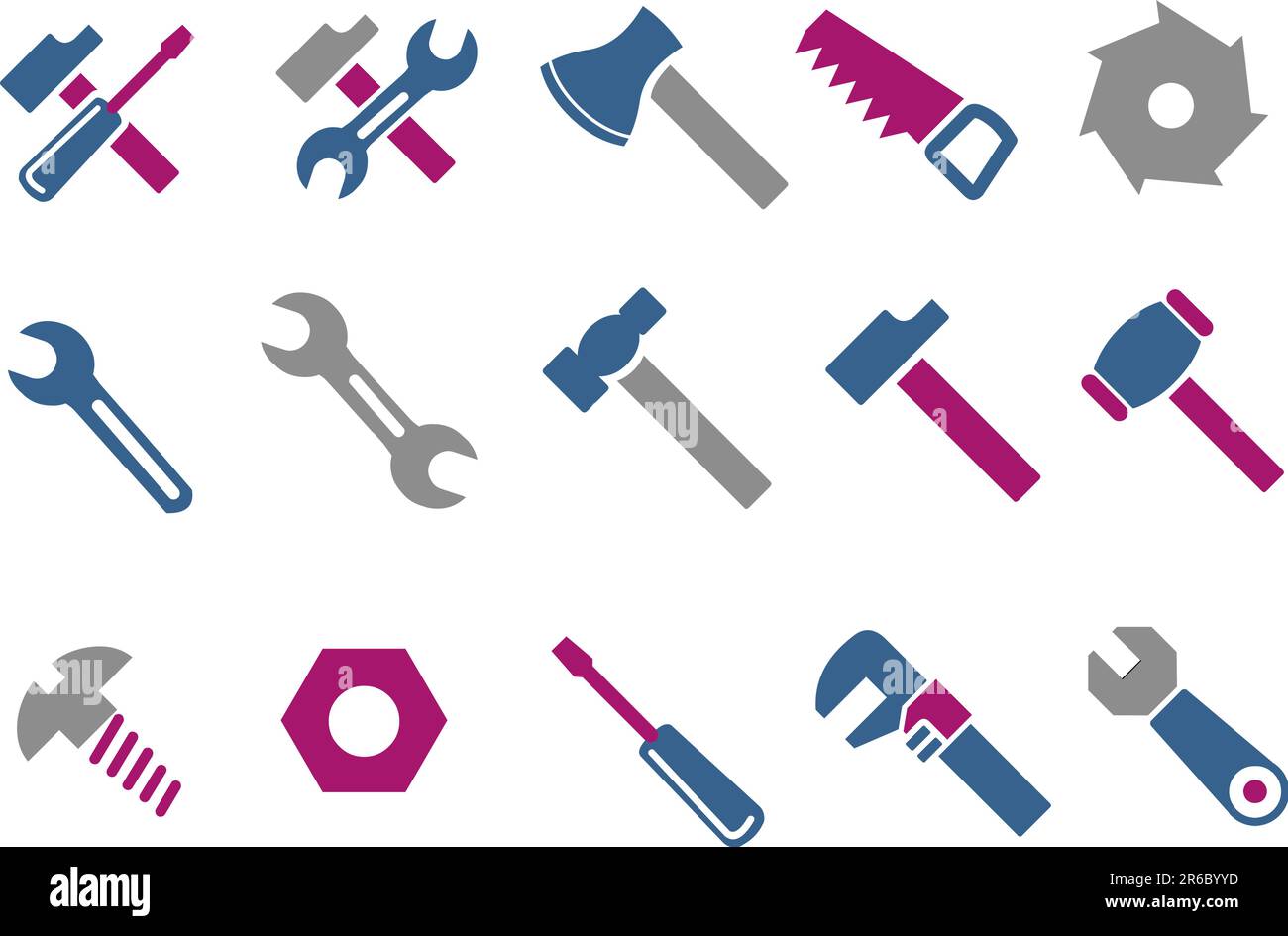 Vector icons pack - Blue-Fuchsia Series, tool collection Stock Vector