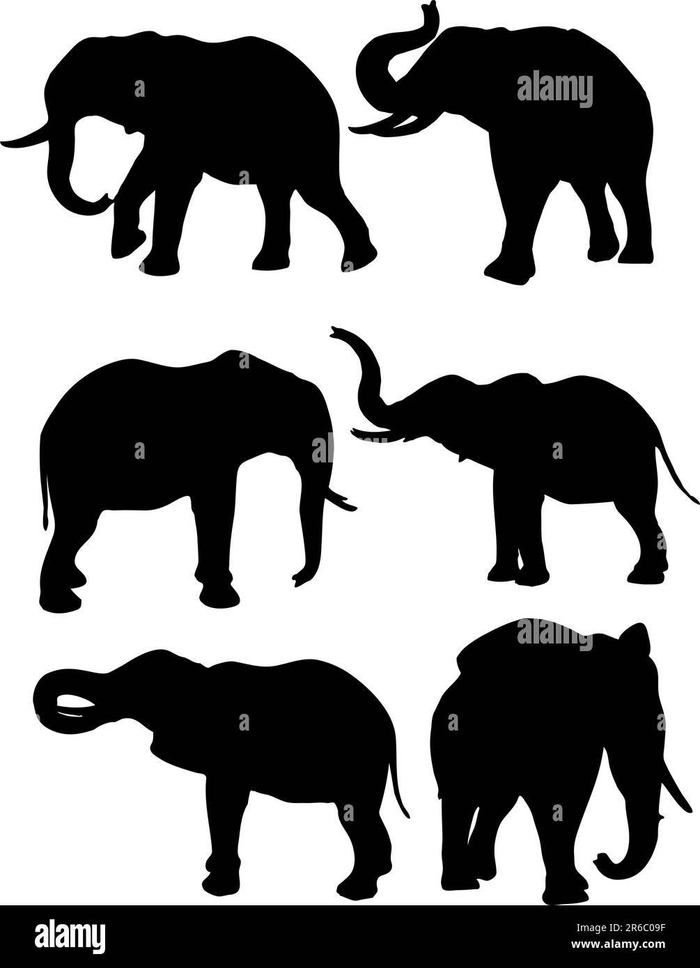 Silhouettes of elephants in different poses Stock Vector