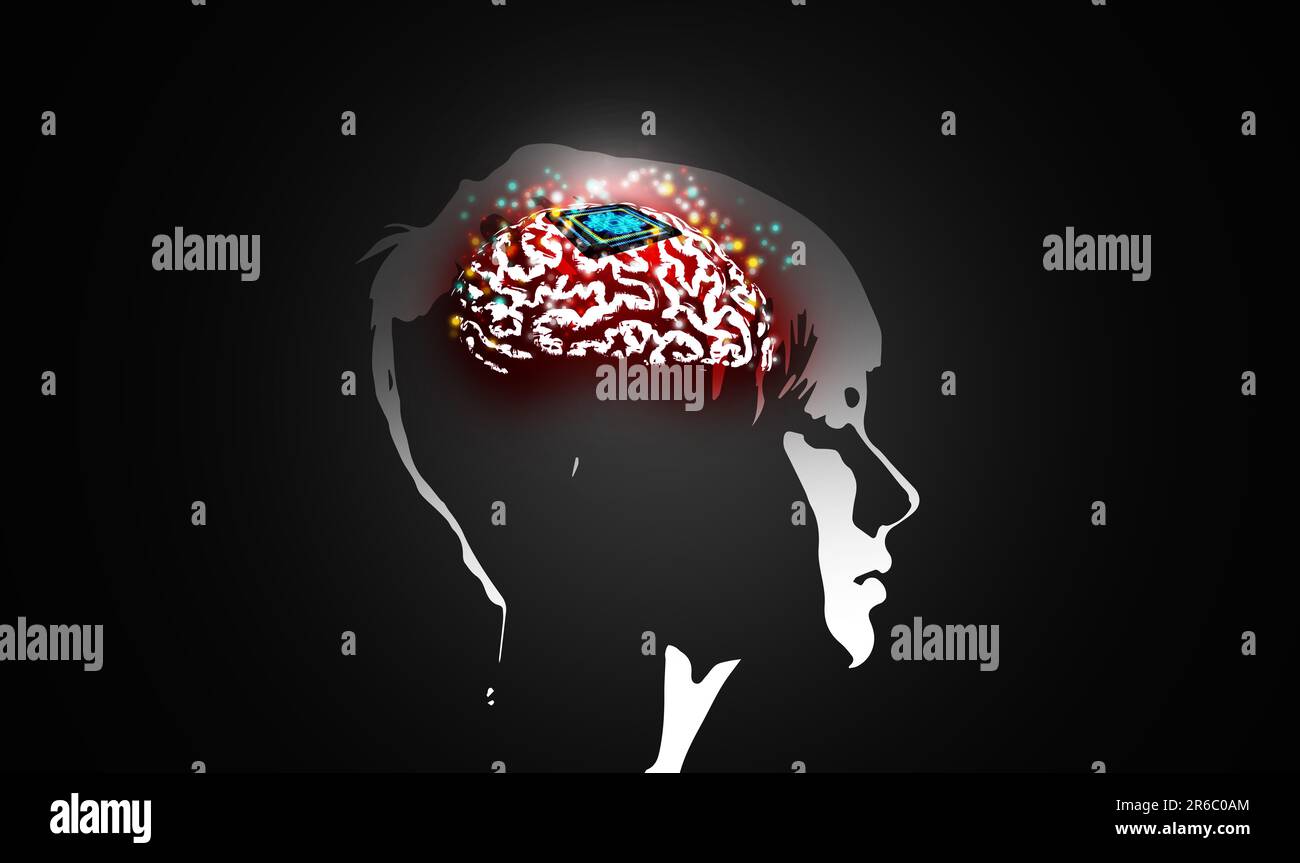 Microchip is implanted in human brain. Neural implants.