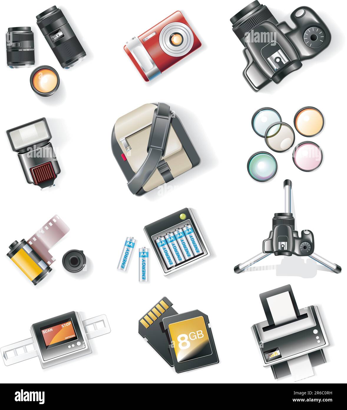 Set of detailed photography icons Stock Vector