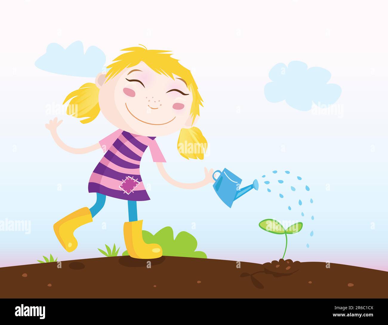 Girl Is Watering Plant Vector Illustration Stock Vector Image And Art