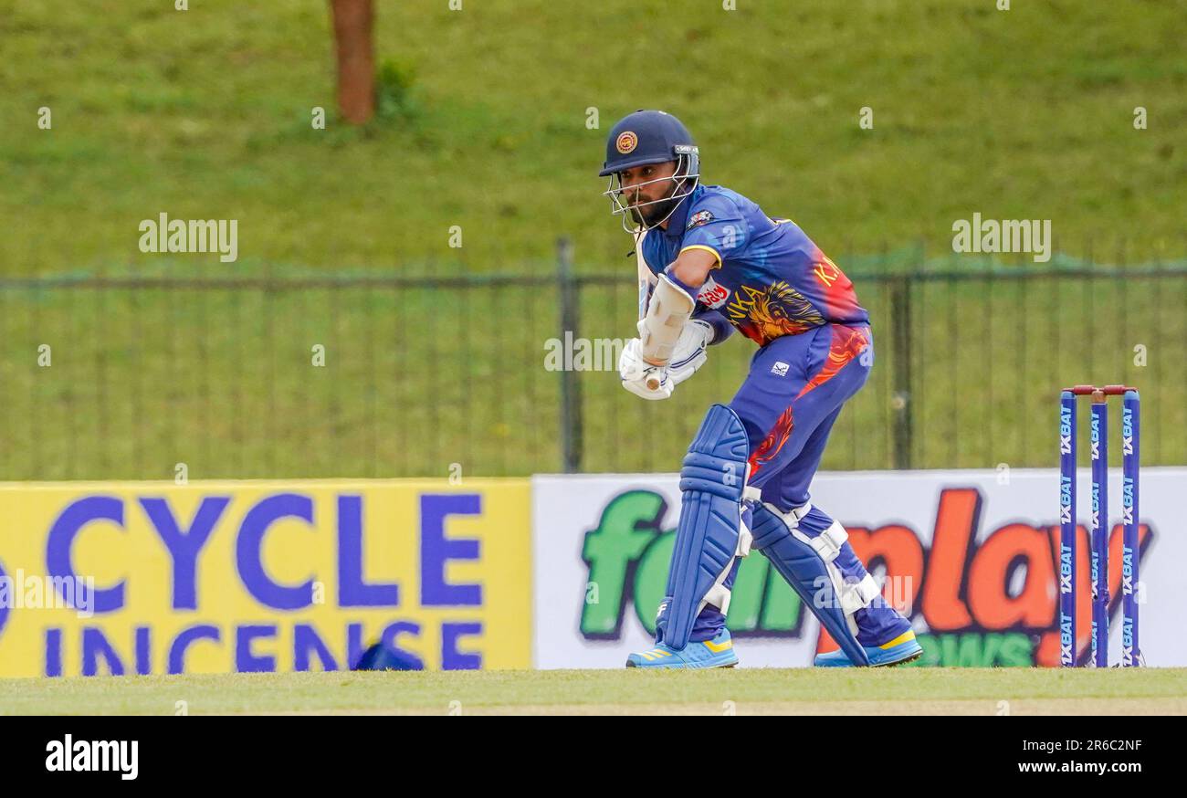 Kusal Mendis Batting Action on Afghanistan Vs Sri Lanka ODI Series Sooriyawewa Stock Photo