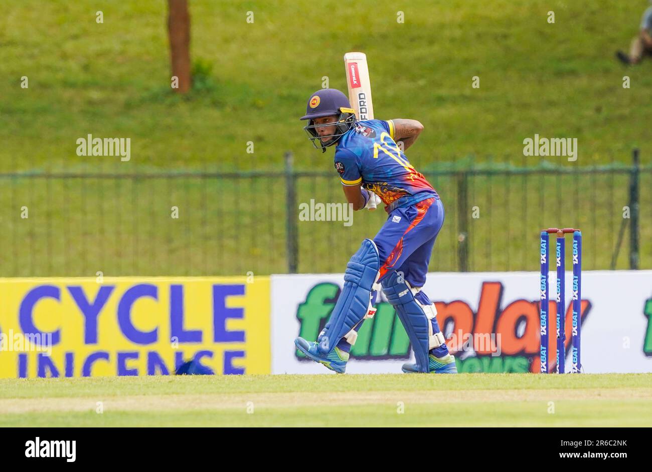 Pathum Nissanka playing during Afghanistan vs Sri Lanka ODI Series Sooriyawewa Stock Photo