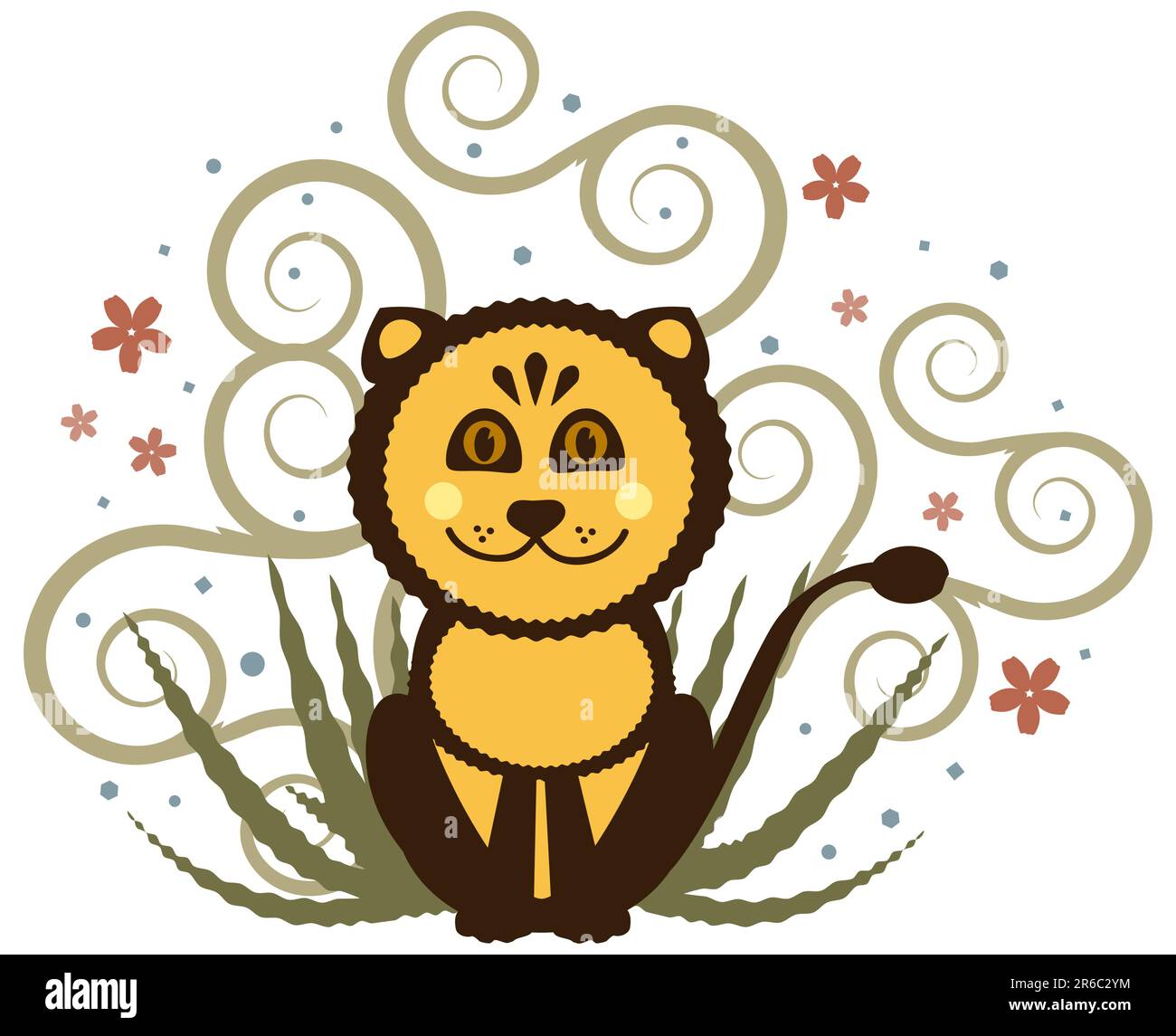 Vector Cheerful Lion Cub against Nature Background Stock Vector Image ...