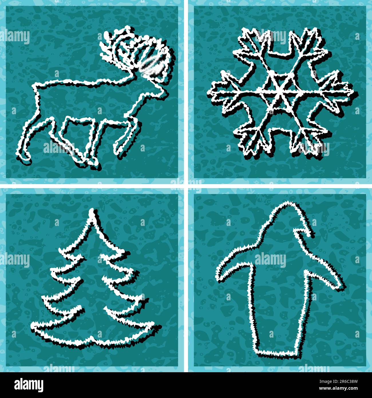 Four editable vector designs of frosty winter symbols as separate