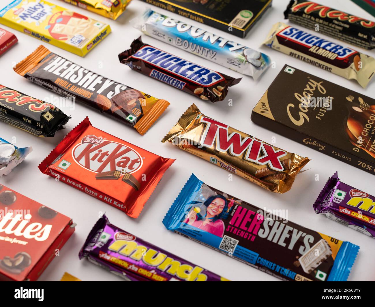 West Bangal, India May 20, 2023 Different Chocolates isolated on