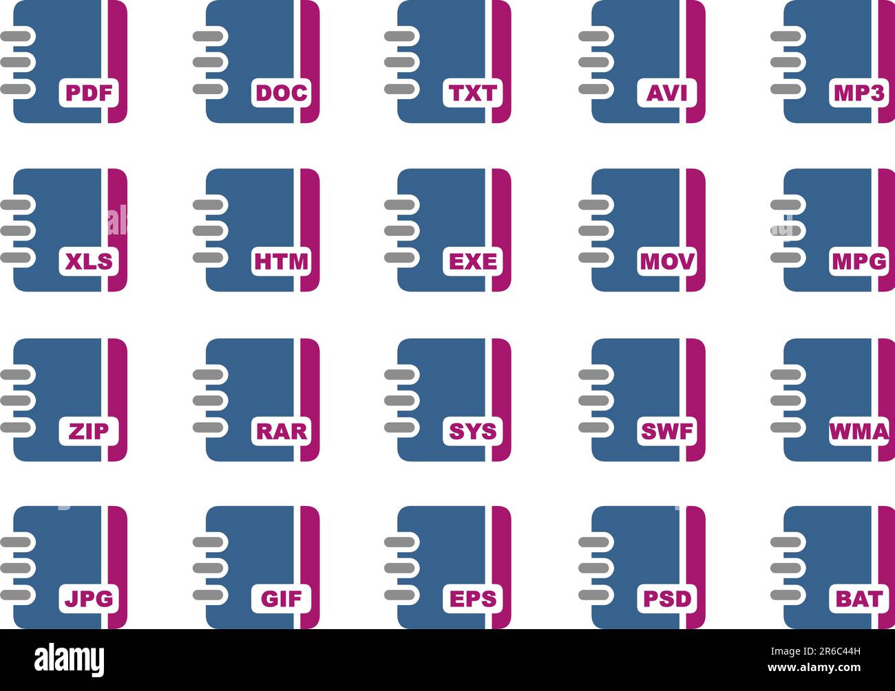 Vector icons pack - Blue-Fuchsia Series, document collection Stock Vector