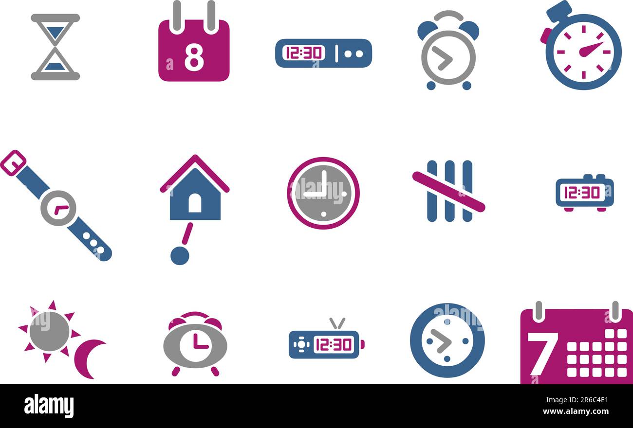 Vector icons pack - Blue-Fuchsia Series, time collection Stock Vector