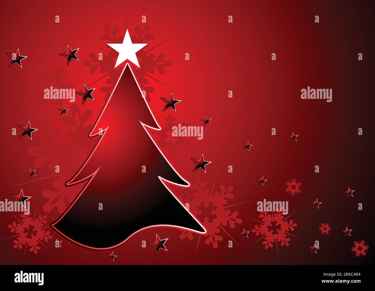 Christmas tree over red background with snow crystals Stock Vector