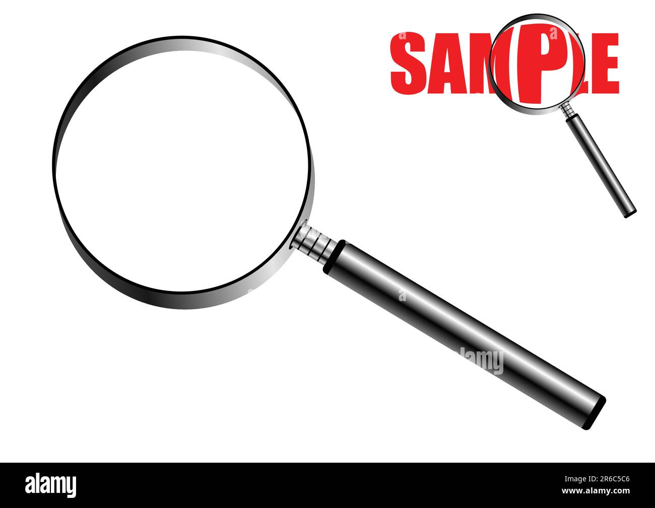 Magnifying glass isolated over white background with small sample Stock Vector