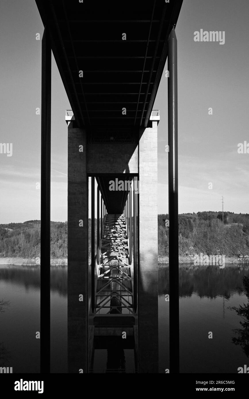 Huge bridge across the lake, Landscape, Nature Stock Photo