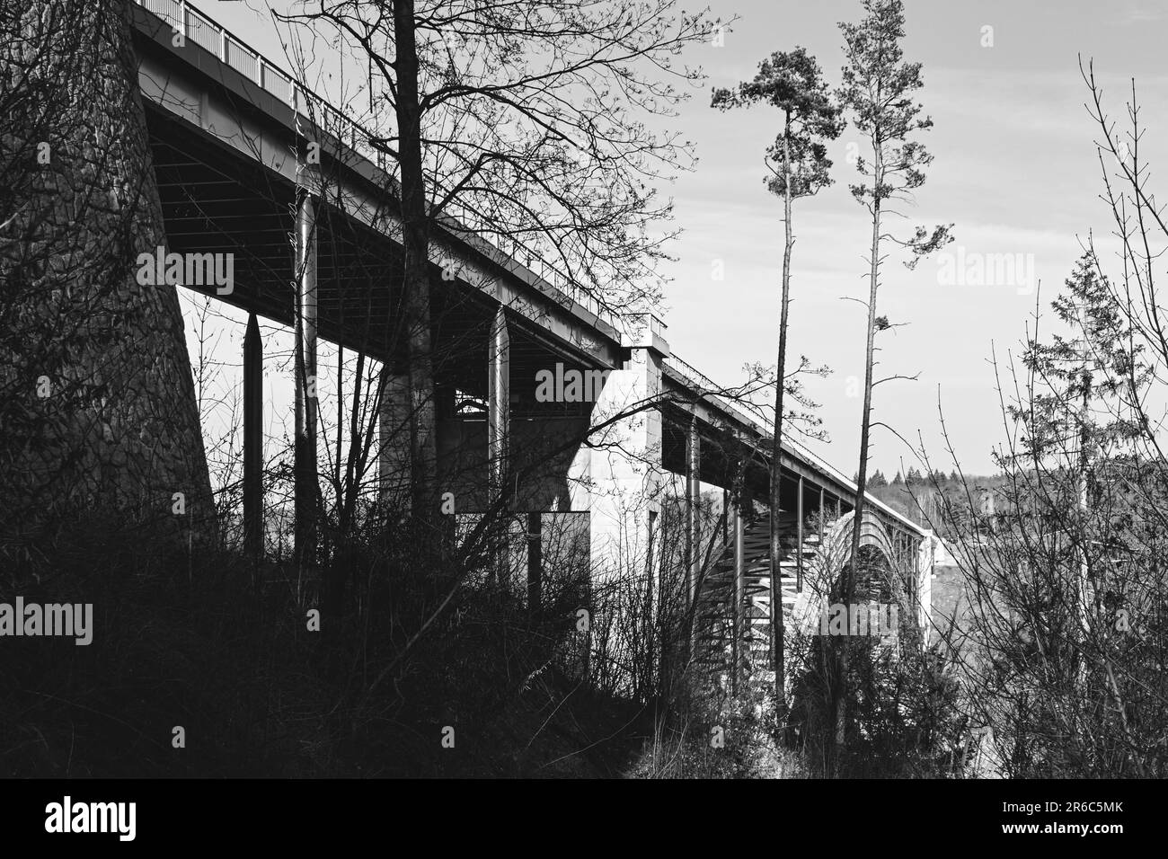 Huge bridge across the lake, Landscape, Nature Stock Photo