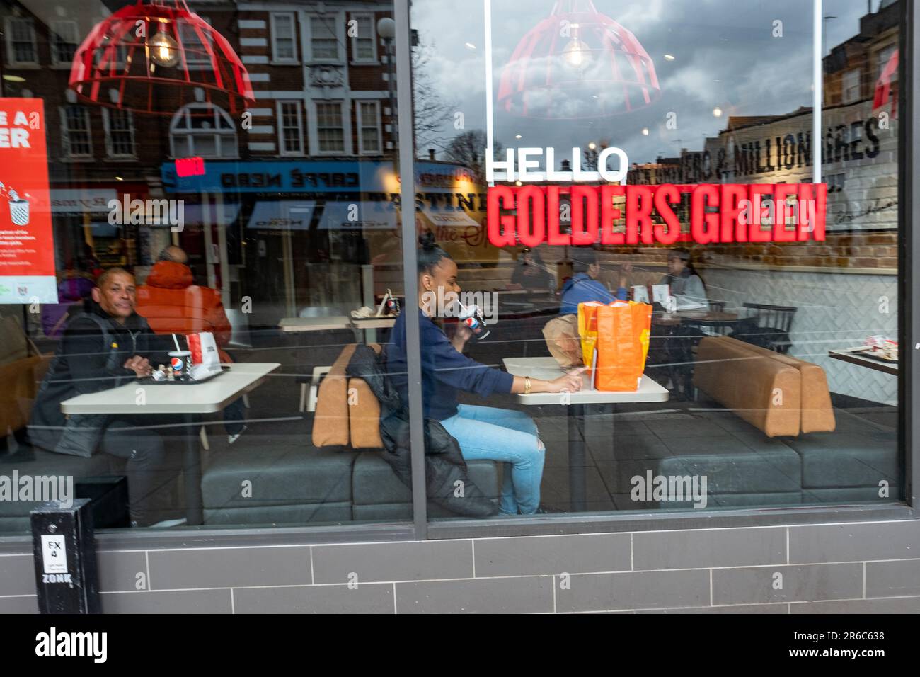 London- March 2023: High Street shops in Golders Green, an area of North London in the borough of Barnet Stock Photo