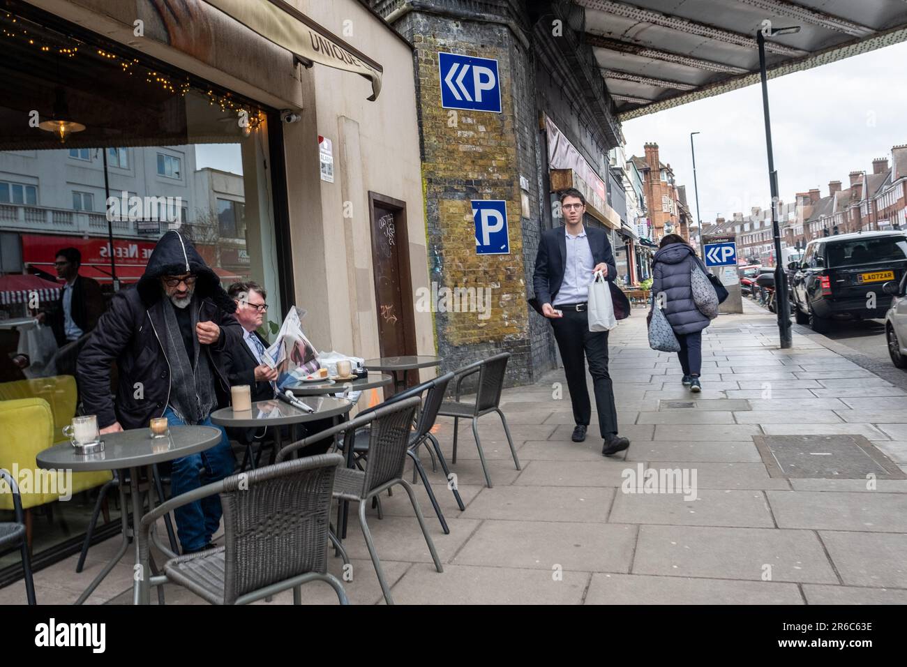 London- March 2023: High Street shops in Golders Green, an area of North London in the borough of Barnet Stock Photo