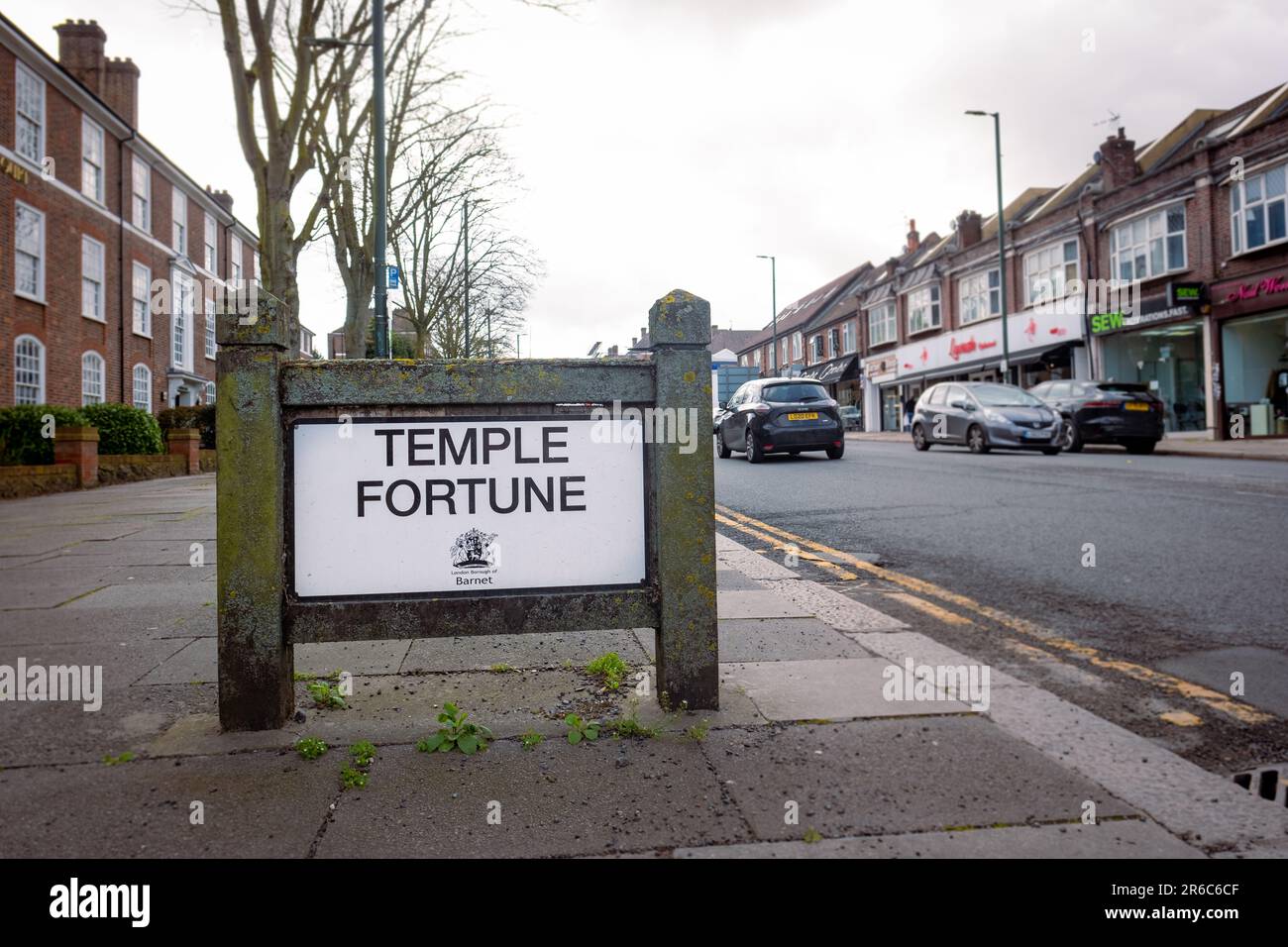 London- March 2023: Temple Fortune high street in Golders Green, an area of North London in the borough of Barnet Stock Photo