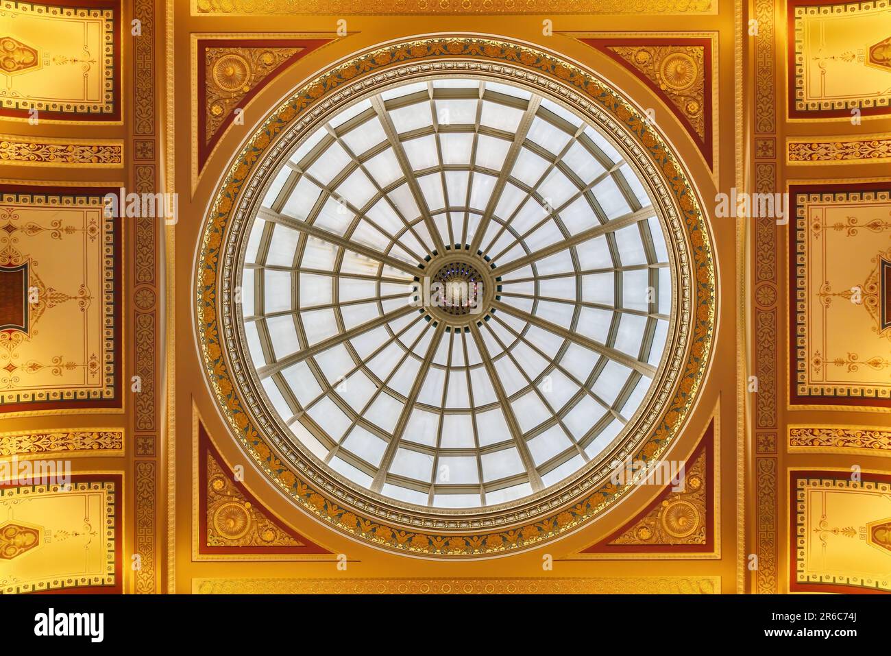 London, UK - May 2023: Interior view of the beautiful decorated Dome of the National Gallery of London, Great Britain Stock Photo