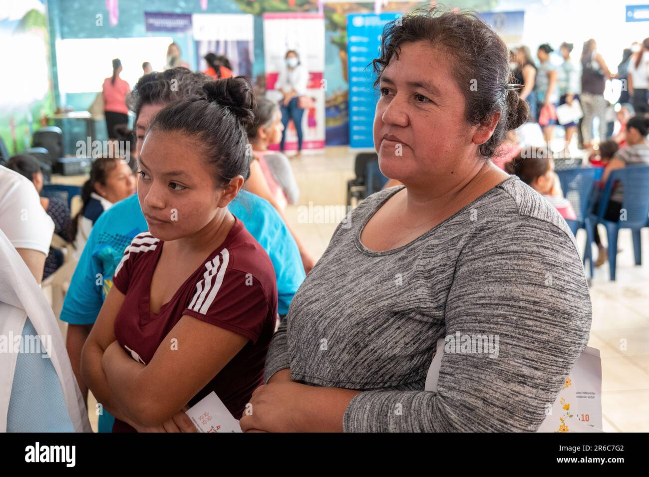 Ahuachapán, El Salvador - October 28 2022: Salvadoran Women Listening to a Feminist Presentation Stock Photo