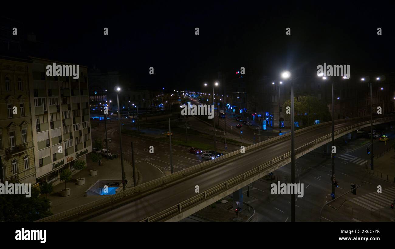 2023-05-20 Urban road in city Budapest at night Stock Photo
