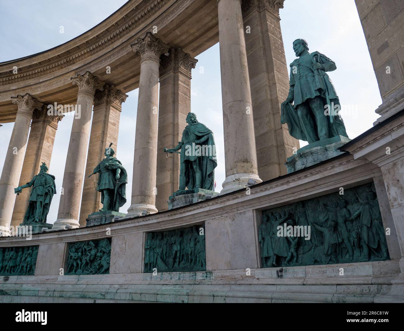 BUDAPEST/HUNGARY - 2023-05-19: Heroes' Square, Hosok Tere or Millennium Monument, major attraction of city, with 36 m high Corinthian column in center Stock Photo