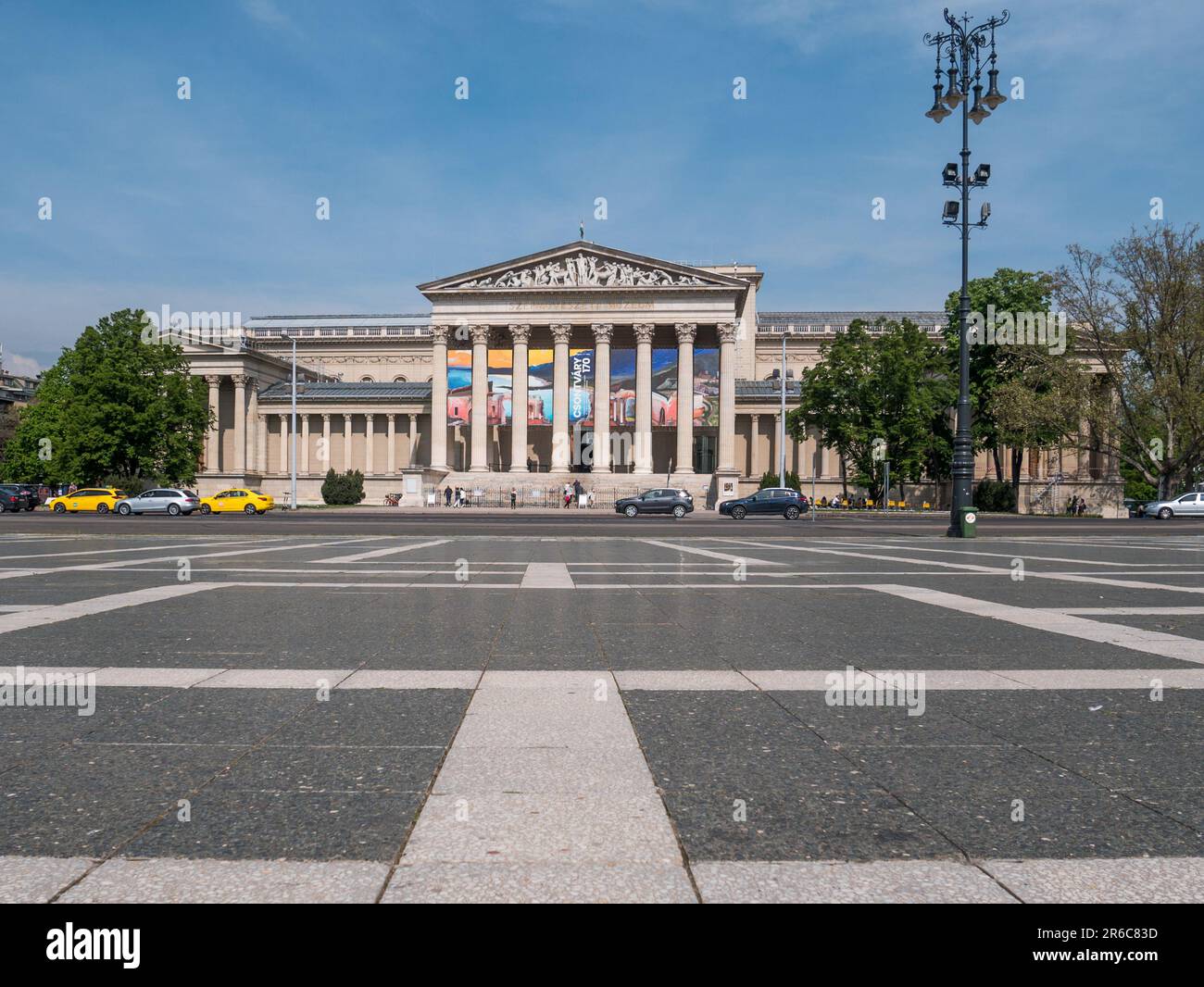 BUDAPEST/HUNGARY- 2023-05-19: the Museum of Fine Arts. painting Exhibition of Tivadar Csontvary Kosztka. stone columns. tympanum. stone stairs. famous Stock Photo