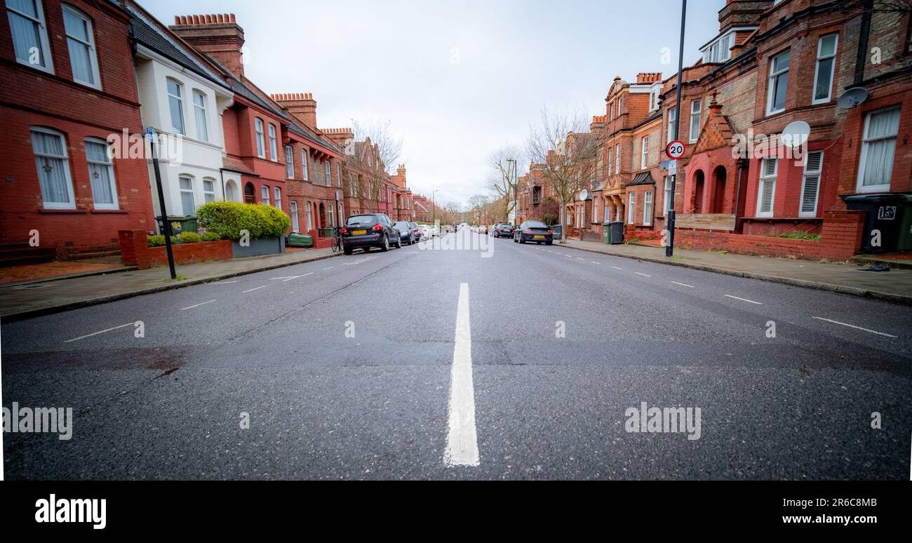 London- March 01, 2023: Street of terraced residential houses off Streatham High Street in SW16 south west London Stock Photo