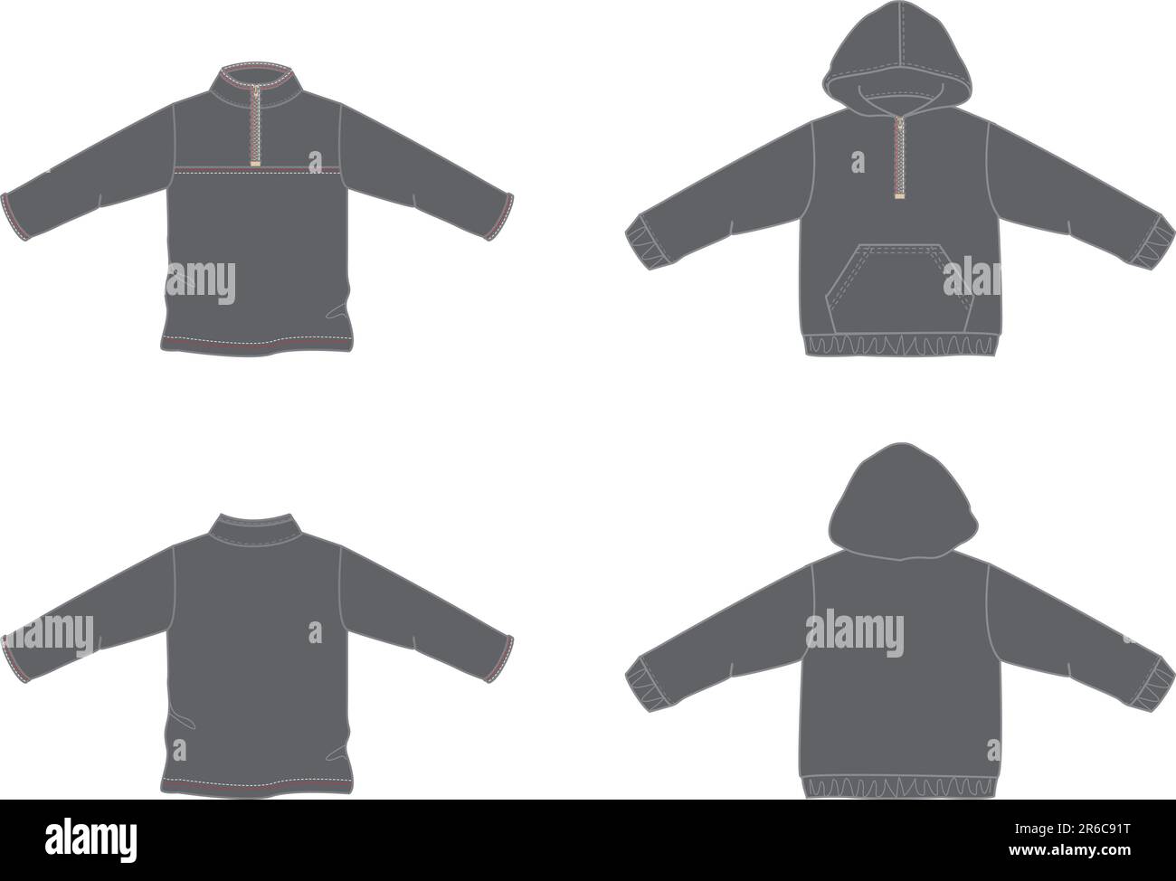 Sweatshirt with and without hood, back and front view. Vector graphics ...