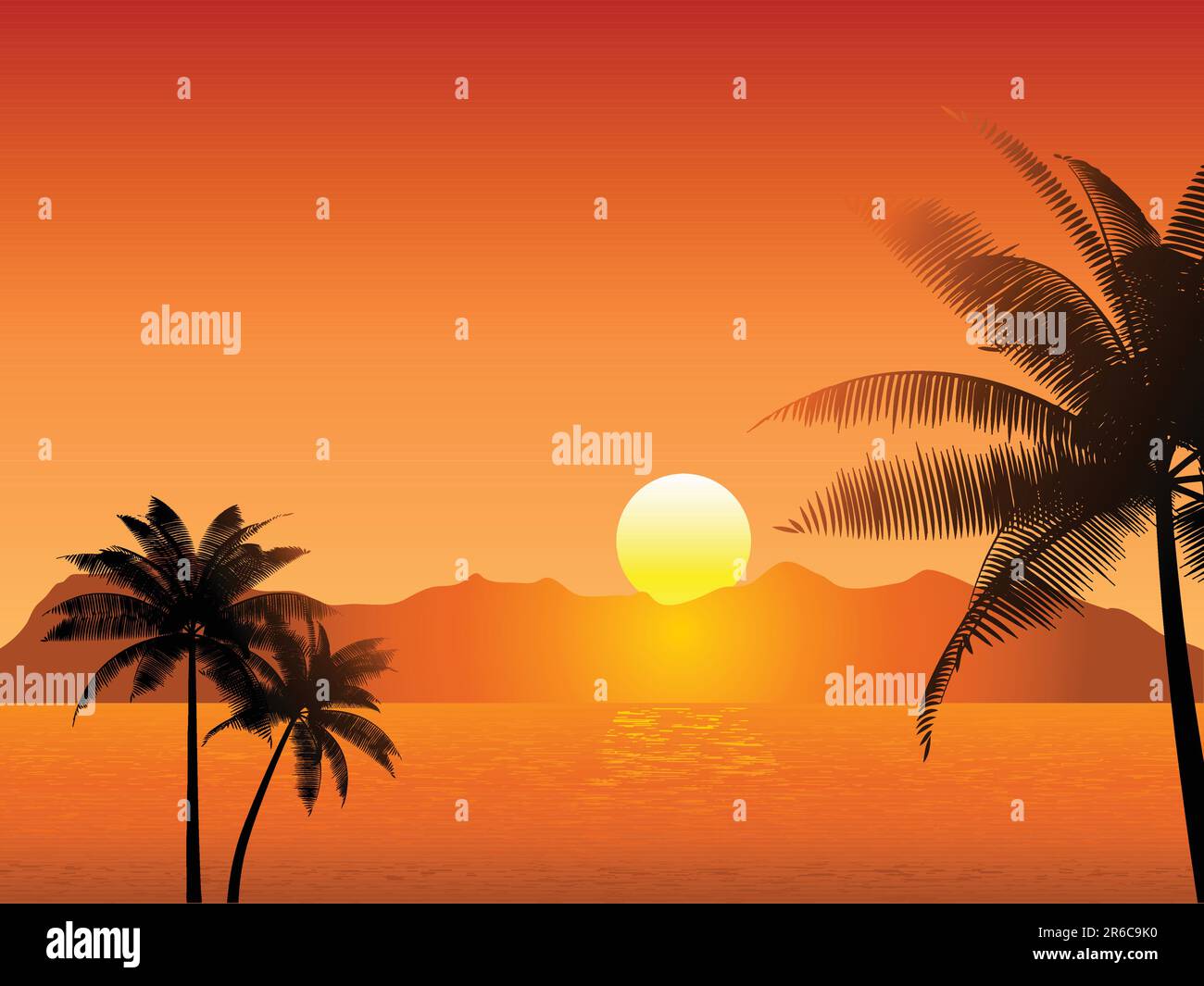 Tropical sunset scene with palm trees Stock Vector Image & Art - Alamy