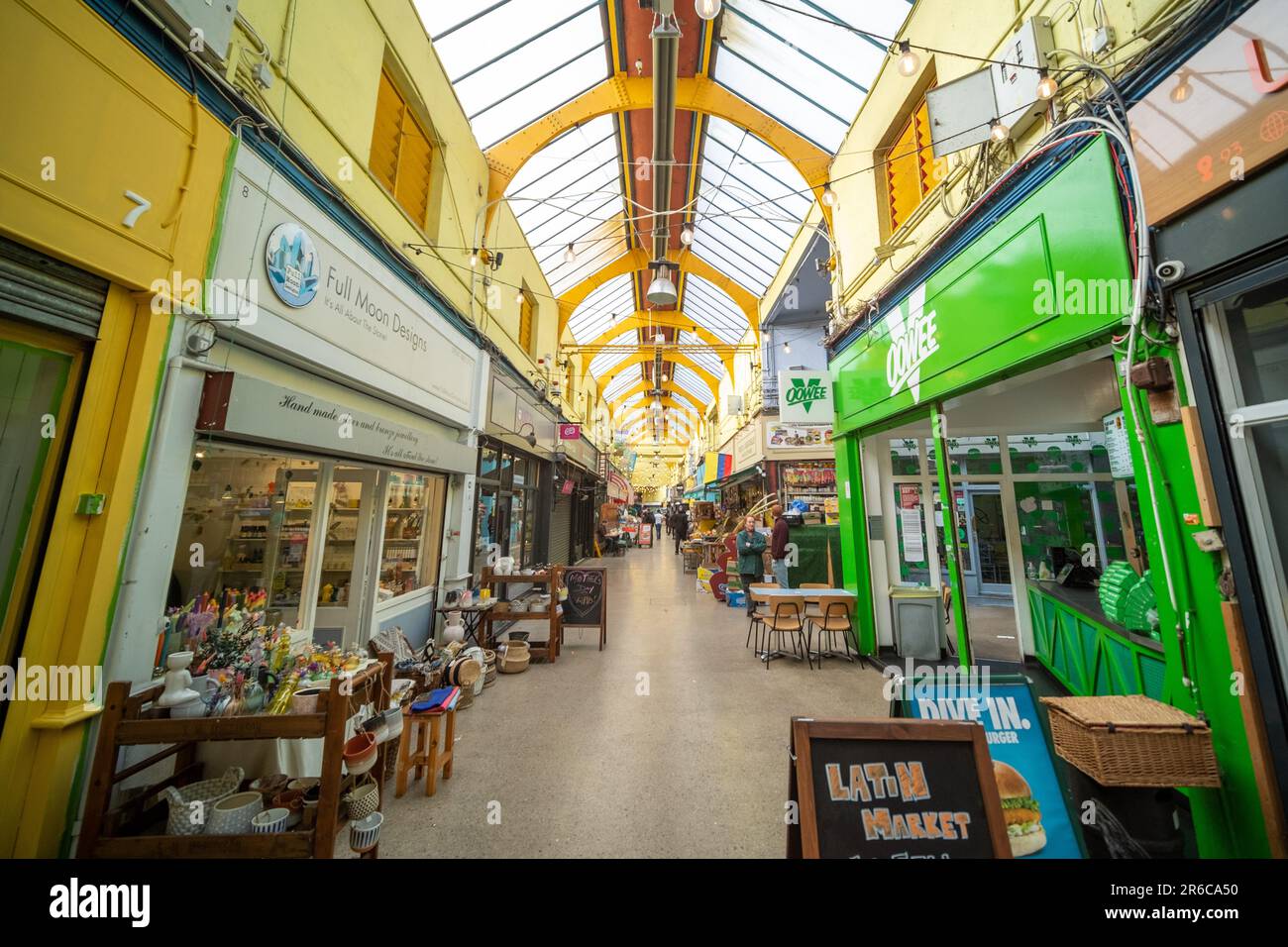 London- March 2023: Brixton Village, part of Brixton Market- an indoor hall of food stalls, bars and shops from multicultural inhabitants Stock Photo