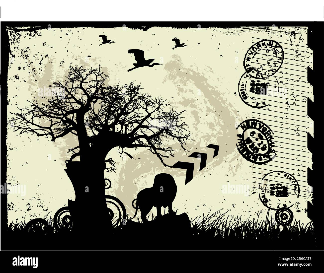 vector grunge background with tree and lion Stock Vector Image & Art ...
