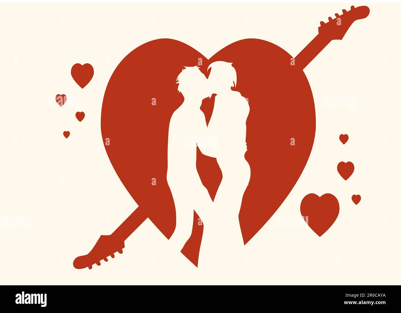 Couple of young rockers kissing with romantic background Stock Vector