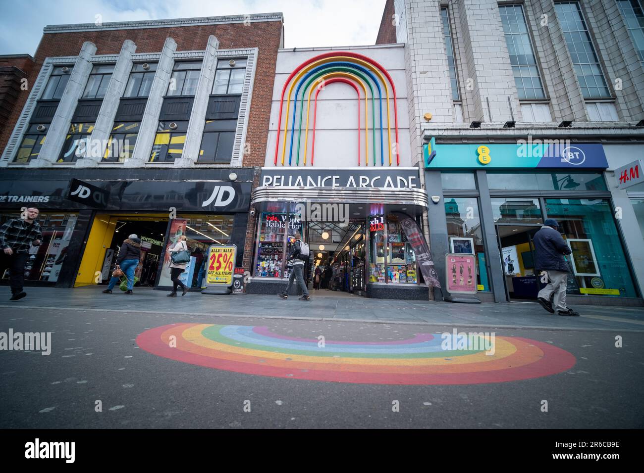 LONDON, MARCH 2023:Reliance Arcade, an art deco indoor shopping arcade off Brixton Road in south west London Stock Photo