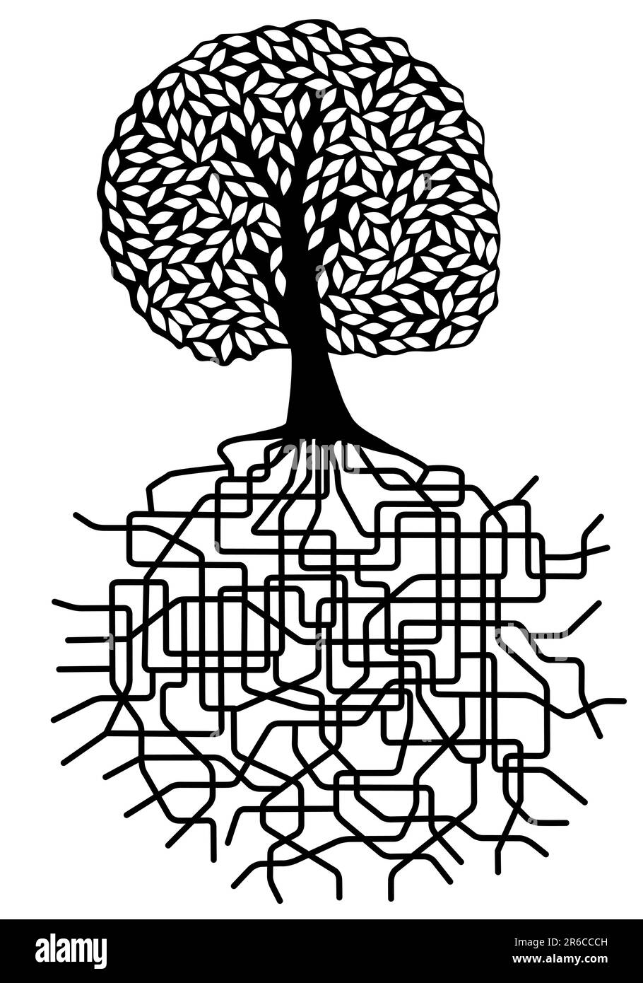 Editable vector design of a tree with root system Stock Vector