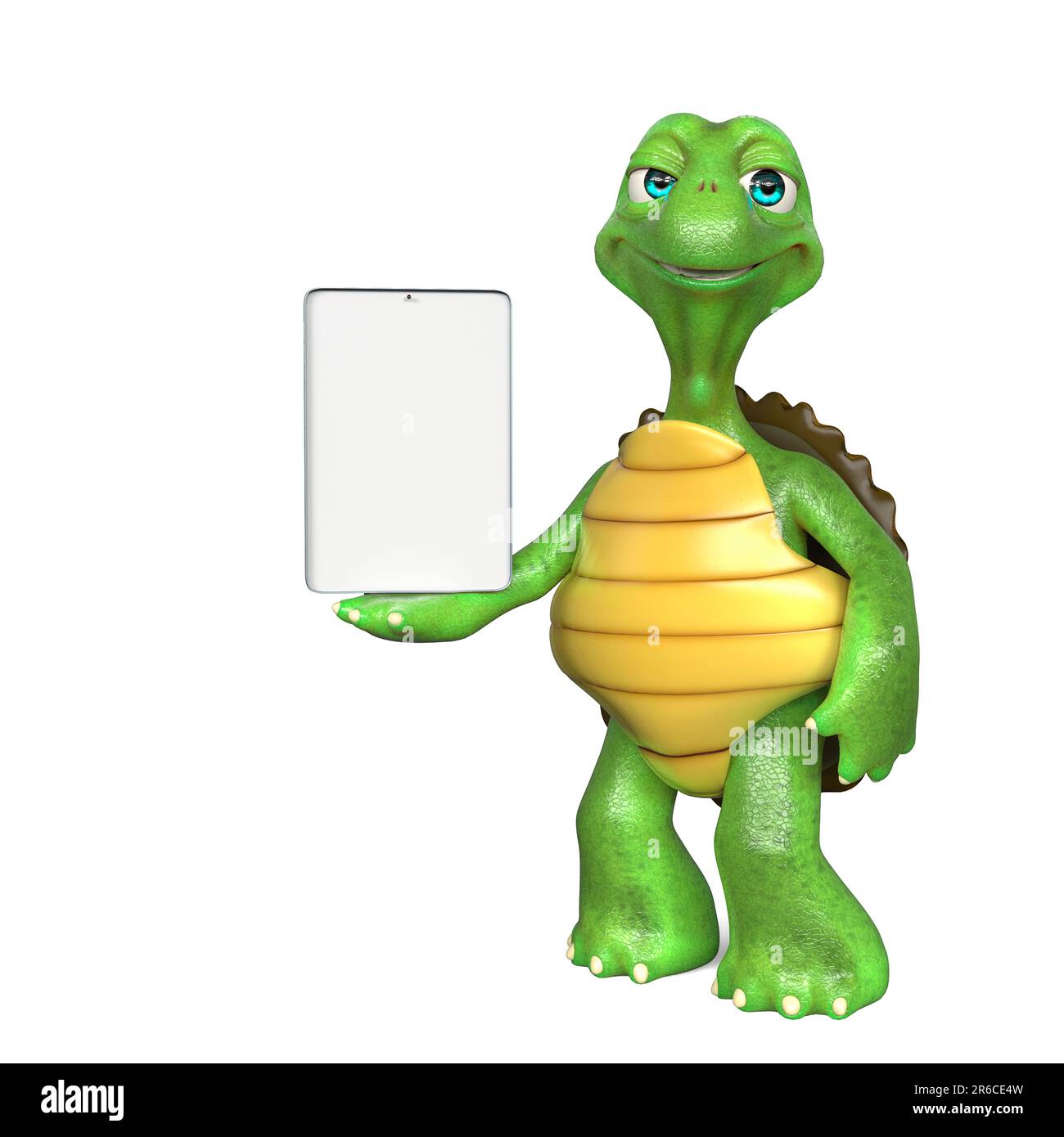 turtle cartoon is holding a tablet, 3d illustration Stock Photo - Alamy