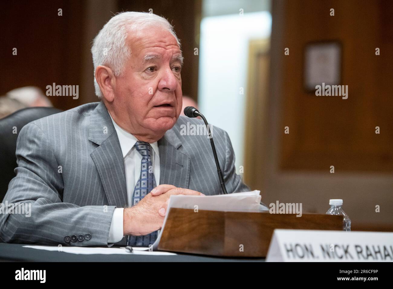 Washington, United States Of America. 08th June, 2023. Nick Rahall, Board Member, Public Buildings Reform Board, appears before a Senate Committee on Homeland Security and Governmental Affairs hearing to examine FASTA implementation and optimizing the efficient use of federal property, in the Dirksen Senate Office Building in Washington, DC, Thursday, June 8, 2023. Credit: Rod Lamkey/CNP/Sipa USA Credit: Sipa USA/Alamy Live News Stock Photo