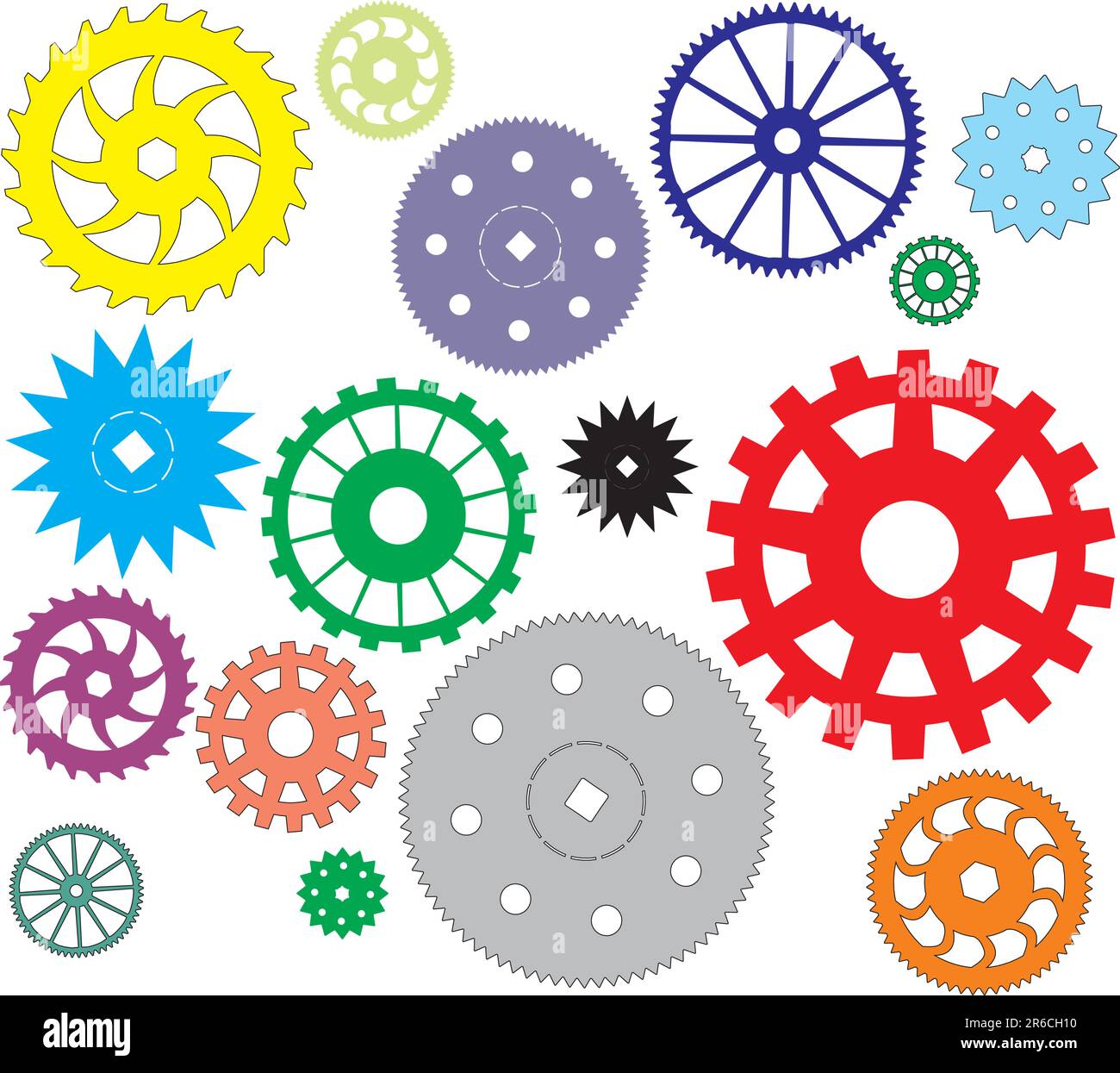 Set of vector multi-coloured gears different in the form Stock Vector