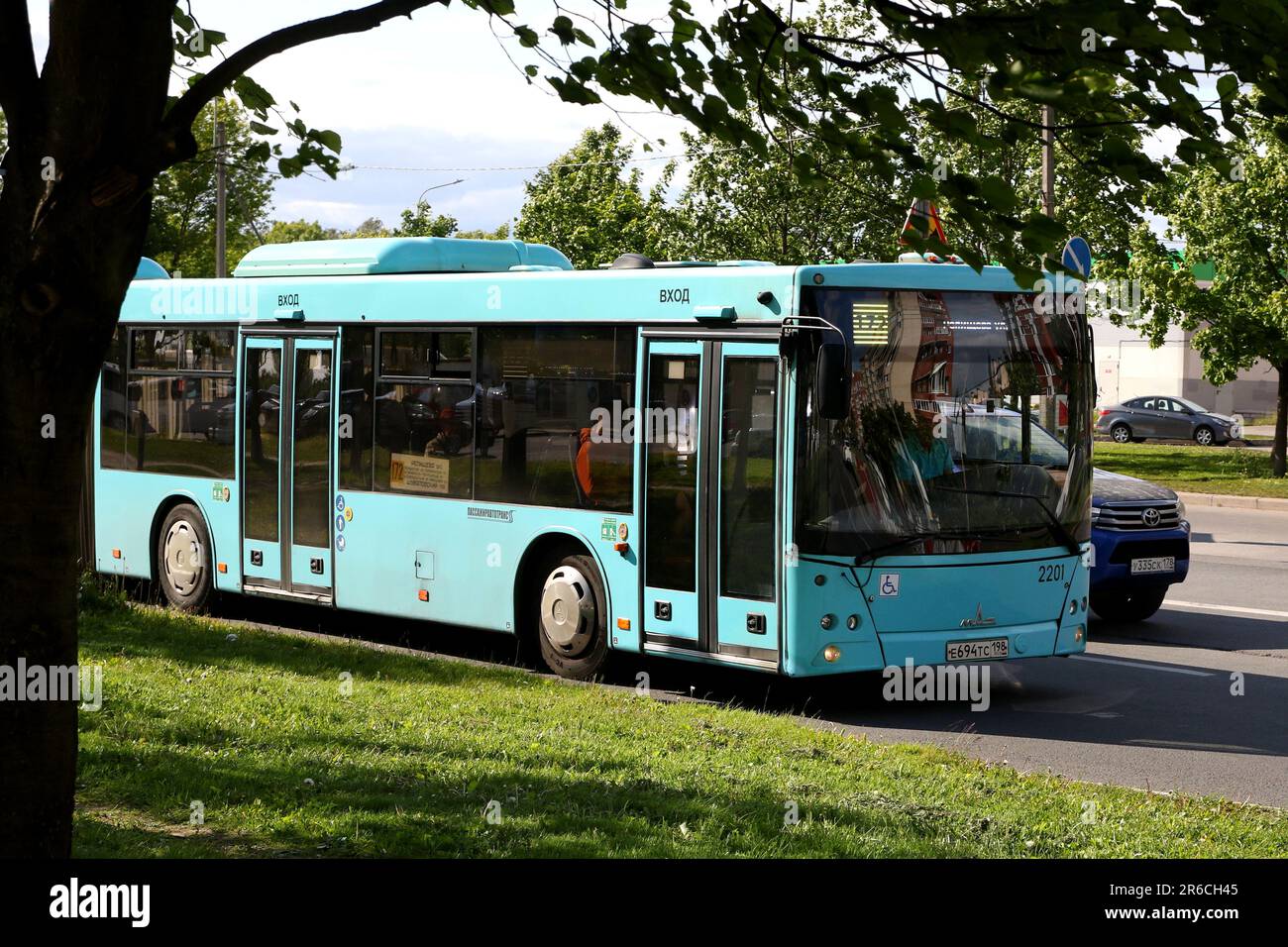 Russian Federation. Saint-Petersburg. June, summer. Passenger bus, city ...