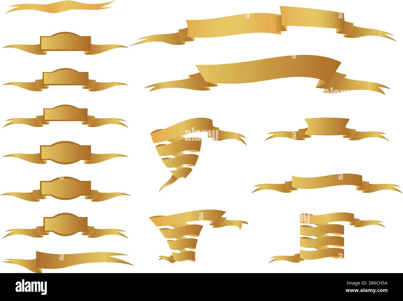 Collection of golden ornamental ribbons. Illustration Stock Vector