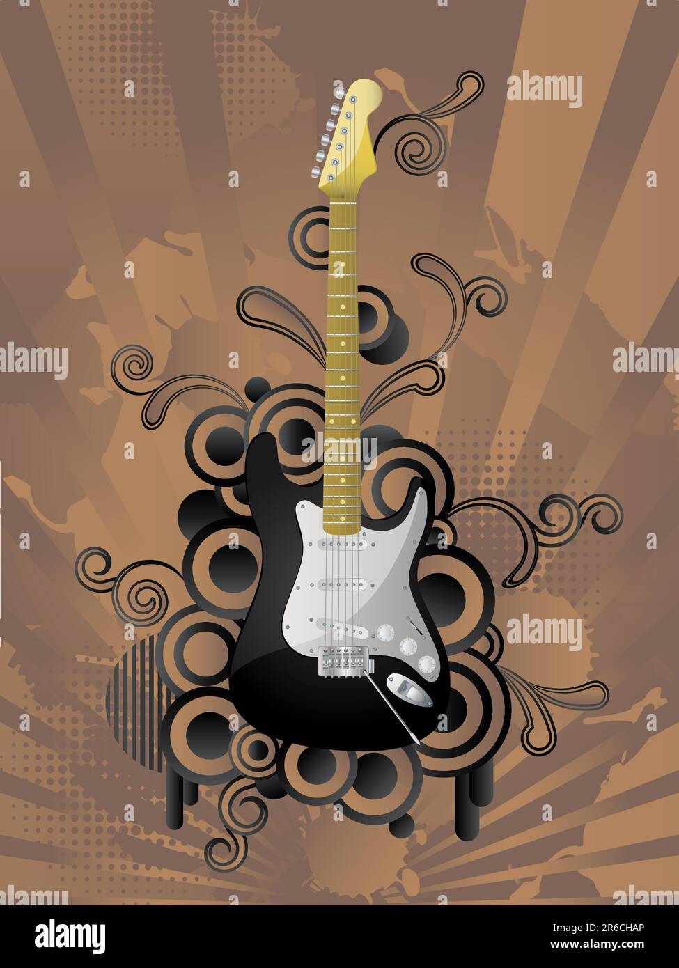 Abstract vector retro background with the guitar. Stock Vector