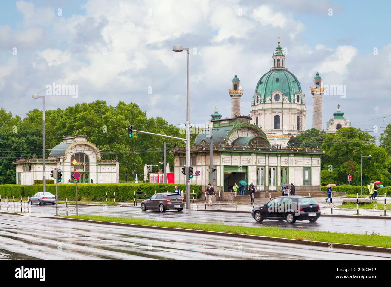 Vienna, Austria - May 29 2019: Karlsplatz Metro Station (German: Stadtbahn-Station Karlsplatz) is an Otto Wagner's ornate Art Nouveau pavilion at Karl Stock Photo