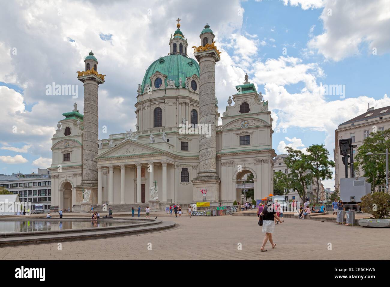 Vienna, Austria - June 17 2018: The Rektoratskirche St. Karl Borromäus, commonly called the Karlskirche (English: St. Charles Church), is a baroque ch Stock Photo