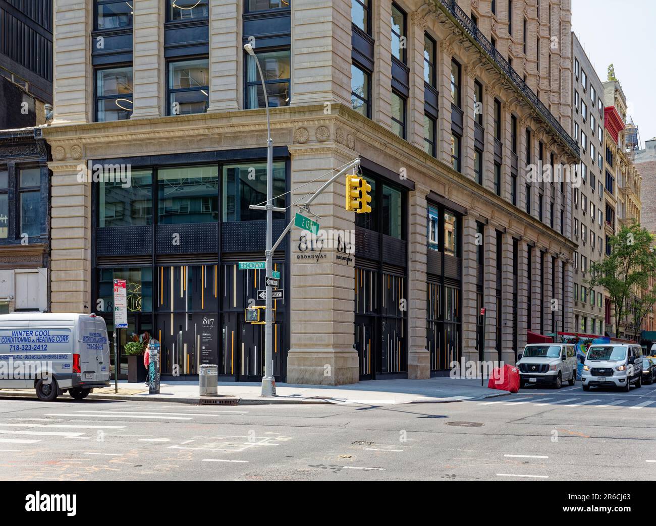 817 Broadway is a NYC-designated landmark office building at the eastern edge of Greenwich Village, built in 1898 to plans of George B. Post. Stock Photo