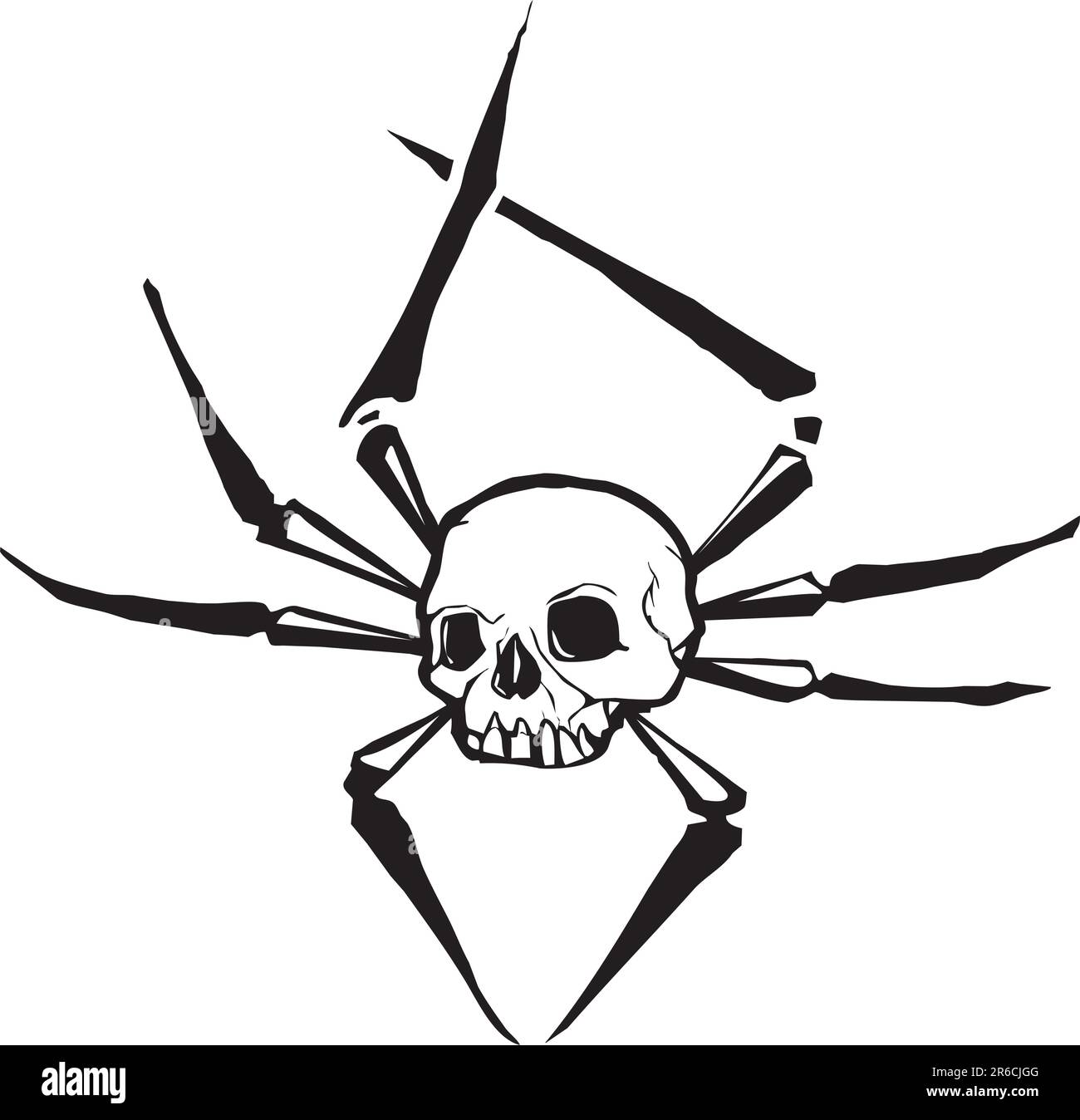 Spider with the body of a human skull. Stock Vector