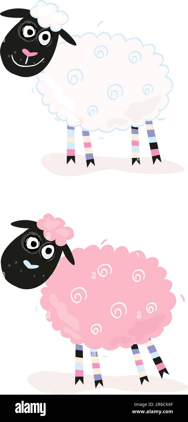 Vector Illustration of funny sheep. In 2 color variants. Stock Vector
