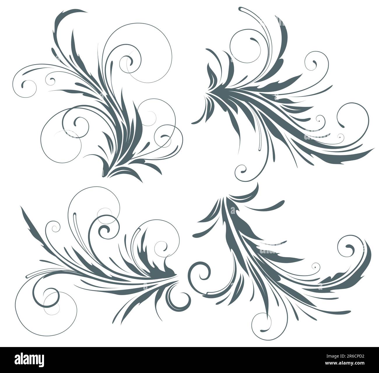 Vector illustration set of four swirling flourishes decorative floral ...